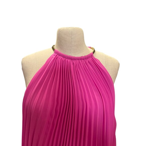 MSK Sleeveless Pleated Halter Maxi Dress In Hot Pink Evening Gown Mother of the - Picture 5 of 11